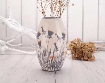 Dandelion Vase, Ceramic Vase, Handmade Vase, Pottery Vase, Pink and White, Dandelion
