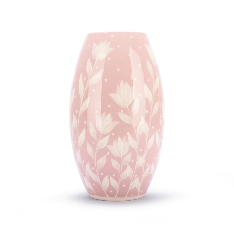 Tulip Vase, Ceramic Vase, Handmade Vase, Pottery Vase, Pink and White, Tulips image 2