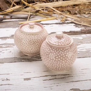 Sugar Bowl, Handmade Container, Ceramic Container, Pottery Container, Coffee and Tea Accessories, Pink and White, Small Dots