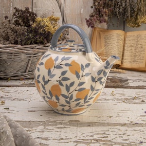 Teapot, Ceramic Teapot, Handmade Teapot, Pottery Teapot, Gray and White, Lemons image 1