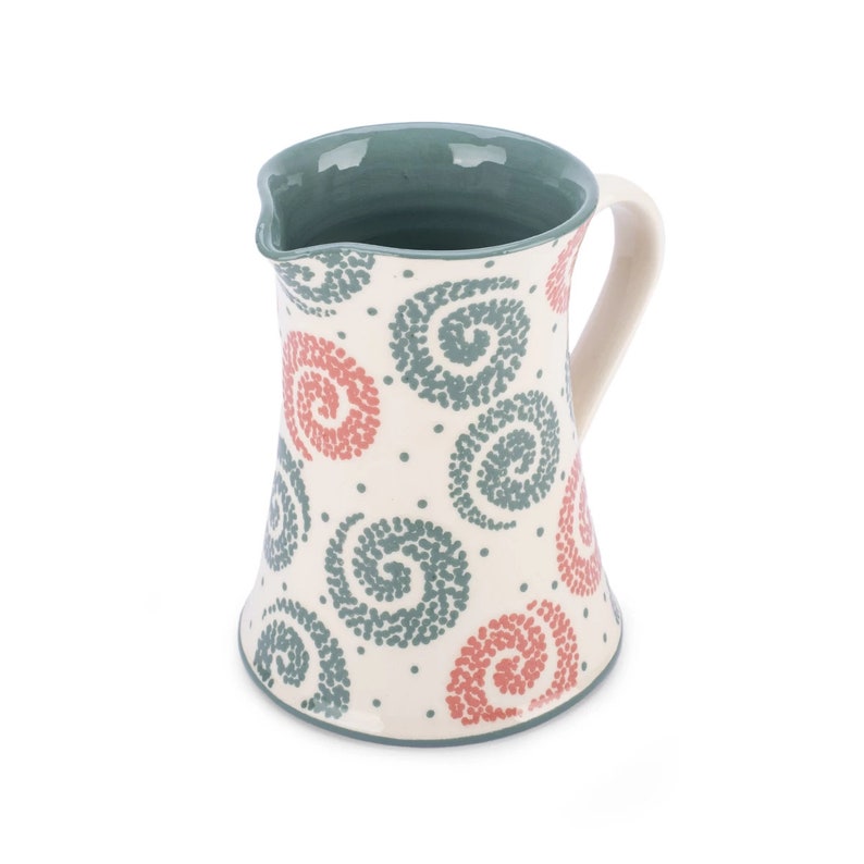 Pitcher, Ceramic Pitcher, Pottery Pitcher, Flower Jug, Table Vase, Тurquoise and White, Spirals image 3