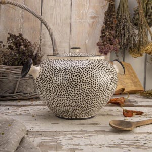 Cacerola de cerámica, hecha a mano, decoración para invitados con lunares blancos y negros, utensilios de cocina retro, regalo para cocineros, regalo para nuevos propietarios
