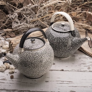 Teapot, Ceramic Teapot, Handmade Teapot, Pottery Teapot, Black and White, Small Dots