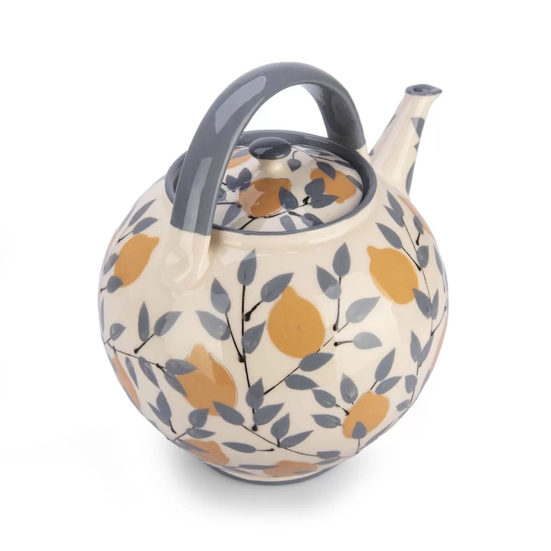Teapot, Ceramic Teapot, Handmade Teapot, Pottery Teapot, Gray and White, Lemons image 2