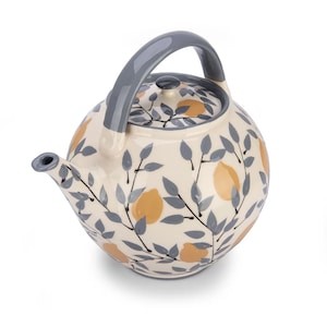 Teapot, Ceramic Teapot, Handmade Teapot, Pottery Teapot, Gray and White, Lemons image 4