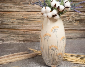 Large Yarrow Vase, Ceramic Vase, Handmade Vase, Pottery Vase, Gray and White, Yarrow