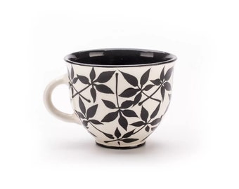 Coffee Cup, Tea Cup, Ceramic Cup, Pottery Cup, Handmade Cup, Black and White, Bamboo