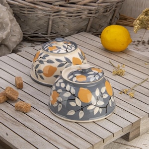 Sugar Bowl, Handmade Container, Ceramic Container, Pottery Container, Coffee and Tea Accessories, Gray and White, Lemons