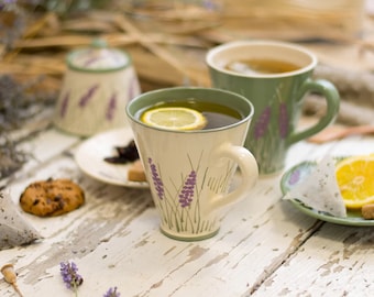 Tea Mug, Coffee Mug, Ceramic Mug, Pottery Mug, Handmade Мug, Green and White, Lavender