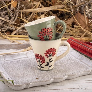 Tea Mug, Coffee Mug, Ceramic Mug, Pottery Mug, Cup, Handmade Mug, Green and White, Viburnum
