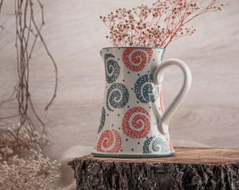 Spirals Ceramic Pitcher, French Country Decor, Тurquoise and White Pitcher, Ikebana Vase, Hand Made Pottery Decanter, New Homeowner Gift