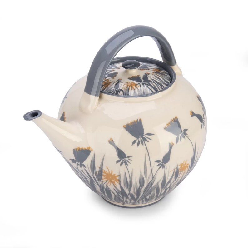 Teapot, Ceramic Teapot, Handmade Teapot, Pottery Teapot, Gray and White, Dandelion image 2