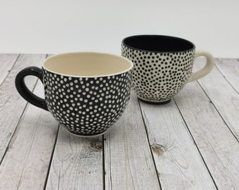Coffee Mug, Tea Mug, Ceramic Mug, Handmade Mug, Pottery Mug, Black and White, Small Dots