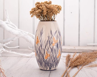 Grass Vase, Ceramic Vase, Handmade Vase, Pottery Vase, Pink and White, Summer Grass
