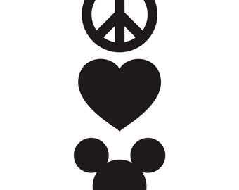 Peace Love Mickey Vertical Vinyl Decal Car Window Bumper Sticker Disney Walt Land World Cute V2