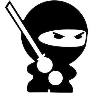 Puede incluir: Ilustración en blanco y negro de un ninja sosteniendo una espada. El ninja tiene una expresión seria en su rostro y lleva una máscara.