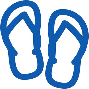 May include: A pair of blue flip-flops with a simple design.