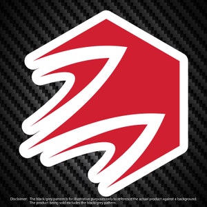 Op de afbeelding: Rode zeshoekige sticker met een witte gestileerde letter Z erin. De sticker heeft een carbonfiber achtergrond.