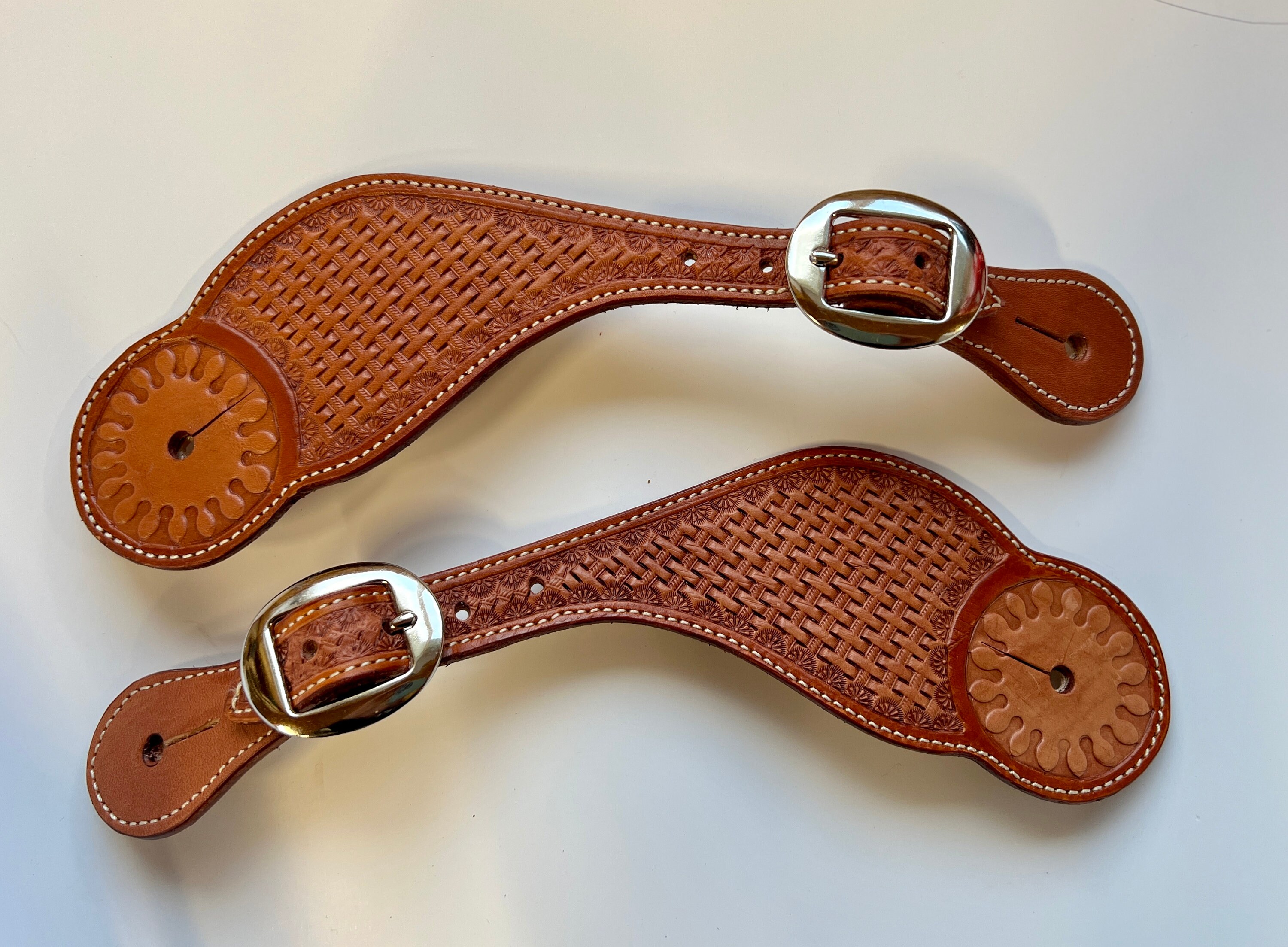 Tooled Basket Weave Leather Spur Straps agrohort.ipb.ac.id