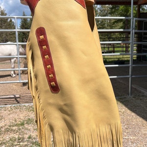 Womens Leather Western Chinks / Chaps Charmitas Buck tan Leather