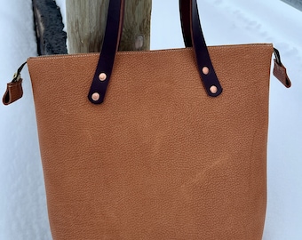 Bison Leather Tote Bag / Vintage Hand Made Rustic Leather Tote Bag / Natural Leather Case