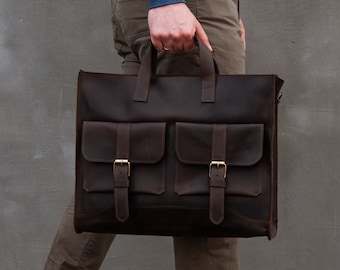 Leder-Laptop-Aktentasche für Herren, Leder-Businesstasche für Herren, handgefertigte Leder-Aktentasche, Herren-Arbeitstasche, Leder-Bürotasche, Laptop-Tasche für Herren