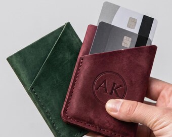 Personalized leather card holder, Mini leather card case, Slim leather card holder men,Pocket card holder wallet, Engraved leather card case