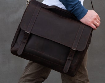 Bolso bandolera de piel para hombre, Maletín de piel hecho a mano, Bolso de piel para portátil para hombre, Bolso bandolera personalizado, Cartera de piel para hombre