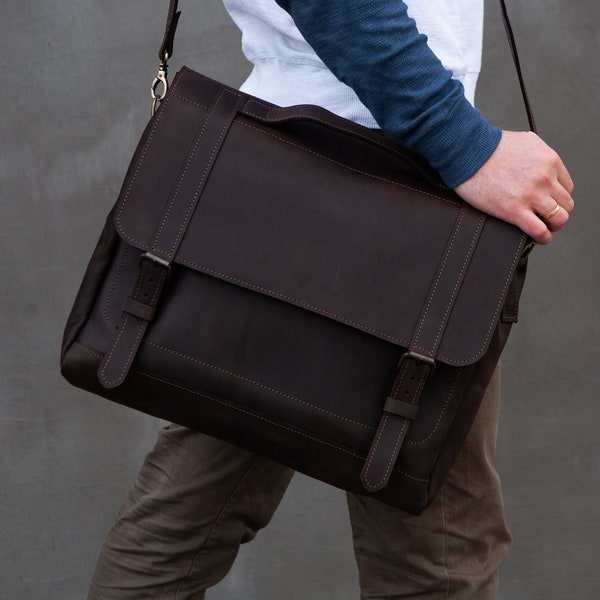 Leather messenger bag for men, Handmade leather briefcase, Leather laptop bag men, Personalized messenger bag, Leather satchel for men