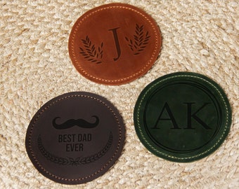 Leather coasters set of 6,Drink coaster personalized,Round leather coasters,Custom coasters set,Engraved coasters leather,Circle coasters