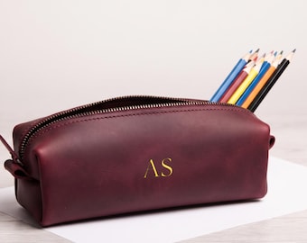 Personalized pencil case, Handmade leather pencil pouch,Zippered pencil case,School pencil case,Leather stationary case,Leather pencil pouch