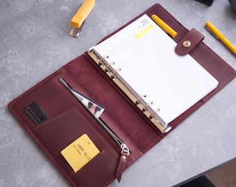 A5 Leather binder cover,Leather ring notebook,Leather binder with pockets,Leather planner cover A6,Handmade leather binder,A4 Leather binder