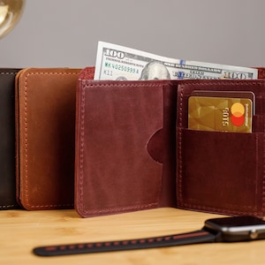 Billetera de cuero hecha a mano, Billetera vertical de cuero, Billetera de cuero genuino para hombres, Billetera delgada de cuero, Billetera artesanal