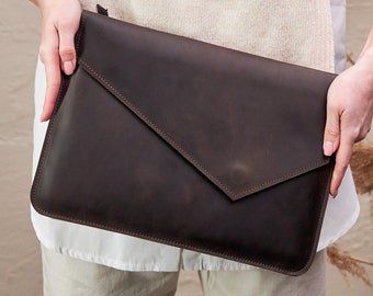 Skórzany pokrowiec na laptopa z klipsem,Skórzany portfel na laptopa,Skórzany pokrowiec na MacBooka Pro 14,Niestandardowy pokrowiec na MacBooka Air 15 cali,Grawerowany pokrowiec na laptopa