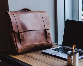 Handmade leather laptop messenger bag, Business briefcase, Personalized messenger bag, Leather mens bag, Custom laptop bag