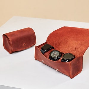Engraved leather watch case, Handmade watch case, Travel watch case for men, Leather watch storage, Watch organizer leather, Watch roll