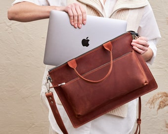 Leren laptoptas 16 inch, Leren laptoptas, Laptop aktetas dames, MacBook Pro 14 tas, MacBook Air 13 tas, Laptoptas voor dames