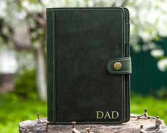 Personalisiertes Notizbuch für Männer, Leder-Reisenotizbuch für Papa, Vatertagsgeschenk von Sohn und Tochter, personalisiertes Papa-Geschenk