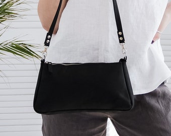 Kleine Leder Umhängetasche, Maßgeschneiderte Ledertasche Frauen, Kleine Schulter Geldbörse, Handgemachte Leder Umhängetasche, Lässige Schultertasche, Reißverschluss Geldbörse