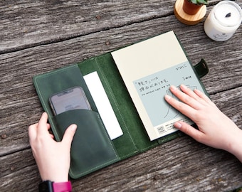 Midori travelers notebook cover, Refillable leather journal cover, Midori leather journal cover, Midori a5 leather cover