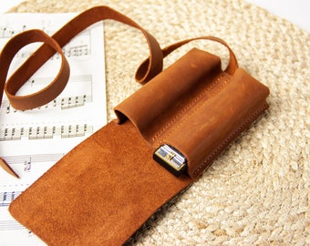 Leather harmonica case,Custom harmonica case,Harmonica pouch,Personalized harmonica case,Harmonica accessories,Harmonica holder