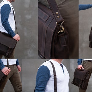 Leather messenger bag for men, Handmade leather briefcase, Leather laptop bag men, Personalized messenger bag, Leather satchel for men image 8