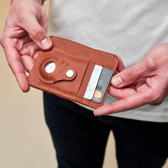 thumbnail interactive-video image 1 of Men's RFID Airtag Wallet – Leather Money Clip Card Holder With Air Tag Pocket, Bifold 1 of 5