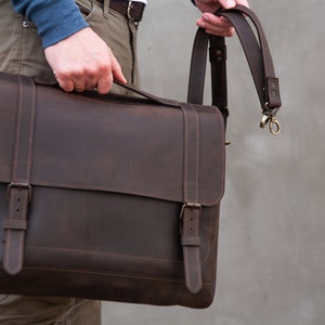 Leather messenger bag for men, Handmade leather briefcase, Leather laptop bag men, Personalized messenger bag, Leather satchel for men image 2