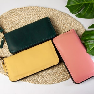 Cartera de cuero hecha a mano para mujer, Cartera con cremallera personalizada, Cartera de cuero con cremallera para mujer, Cartera de cuero con cremallera personalizada