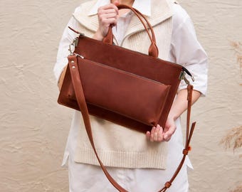 Leather laptop bag 16 inch, Leather laptop satchel, Laptop briefcase women, MacBook Pro 14 bag, MacBook Air 13 bag, Laptop bag for women