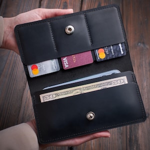 Personalisierte lange Brieftasche aus Leder, handgemachte Leder Brieftasche Frauen, personalisierte lange Brieftasche, lange zweifache Brieftasche, minimalistische Leder Brieftasche