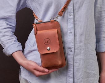 Crossbody leather phone wallet, Custom phone wallet, Cell phone shoulder bag, Crossbody phone purse, Personalized phone wallet, Wallet bag