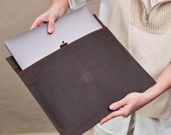 Leather MacBook Pro 14 inch case, MacBook case with logo, Custom MacBook Air 13 inch case, MacBook Pro 16 sleeve, MacBook Air m2 sleeve