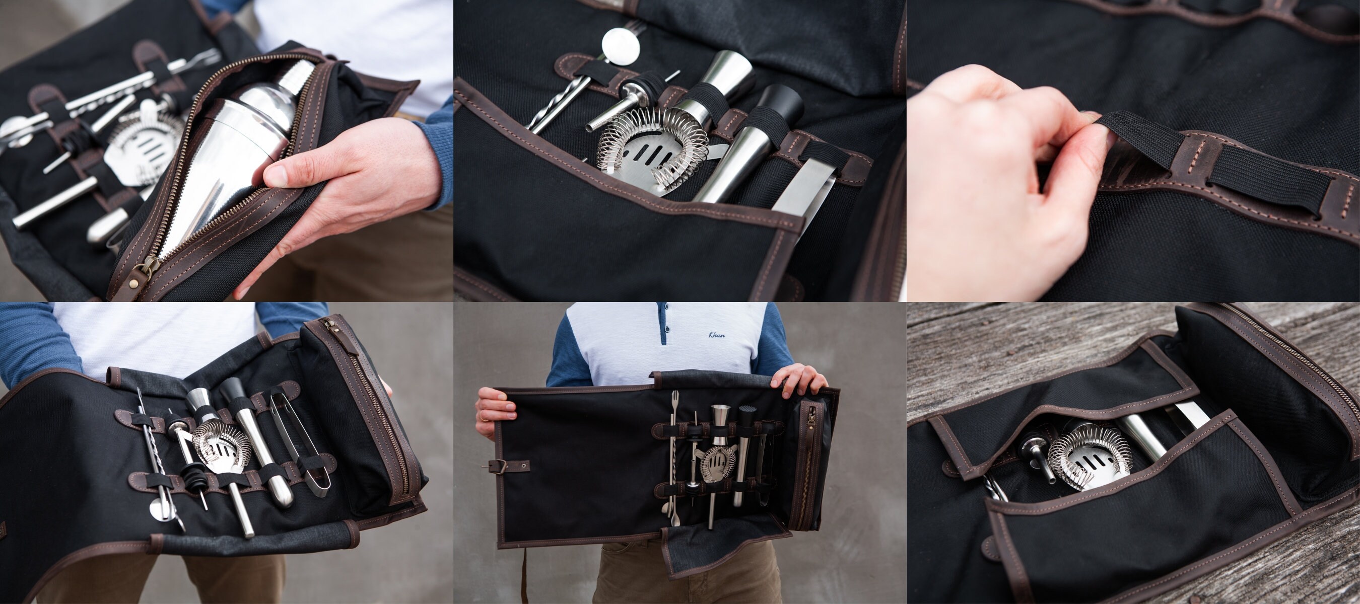 Reise-Barkeeper-Tasche Aus Canvas – Bar-Kit-Rolle Mit Schultergurt – Wasserdichte Bartasche Für Unterwegs, Blau